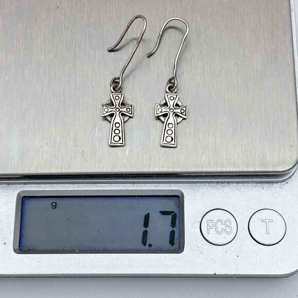 Celtic Religious Cross Dangle Earrings | Vintage Sterling Silver 925 - Picture 4 of 5